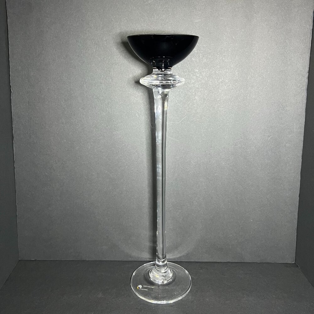 Vintage MCM Rare Damara Decorative 15.5" Tall Black Top Crystal Candle Holder